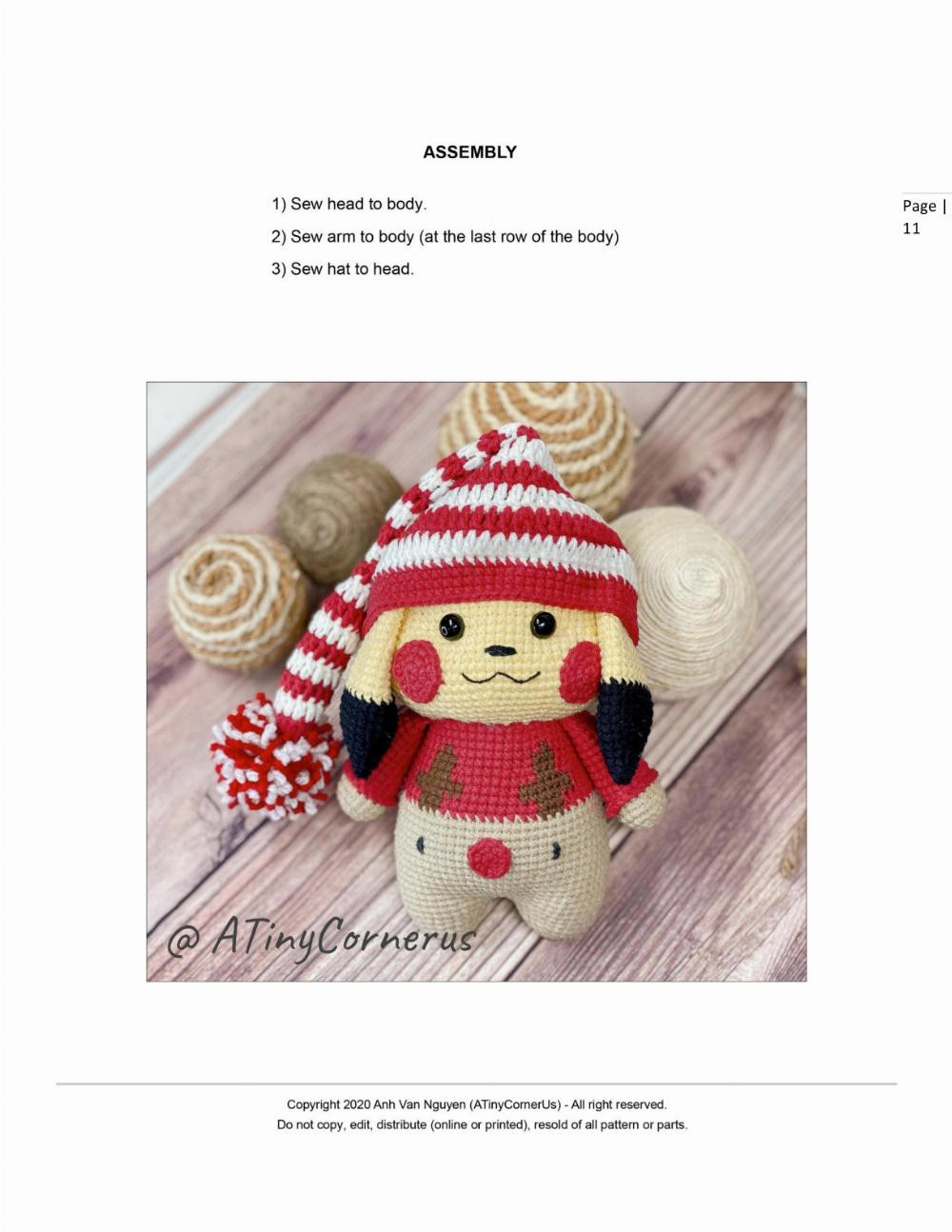 pikachu in rudolph pajamas amigurumi pattern