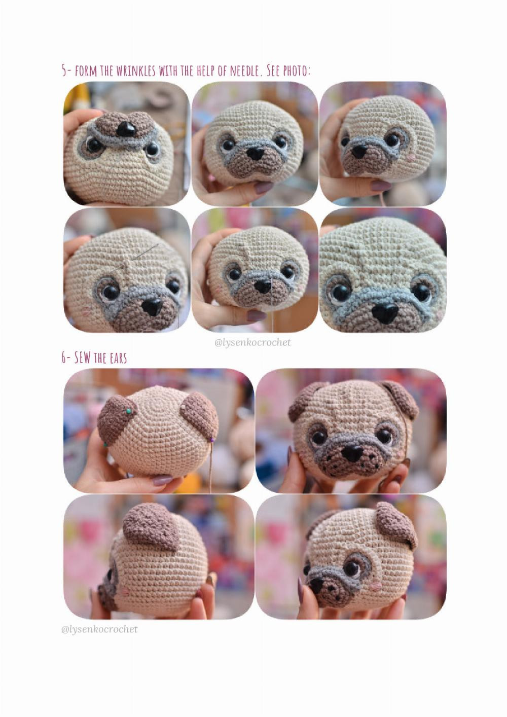 pug dog crochet pattern, Crochet pattern of a pug dog wearing a yellow sweater