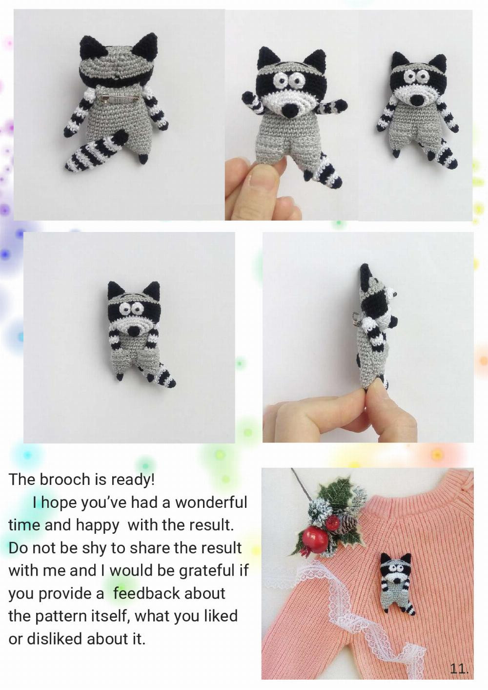 Raccoon” brooch crochet