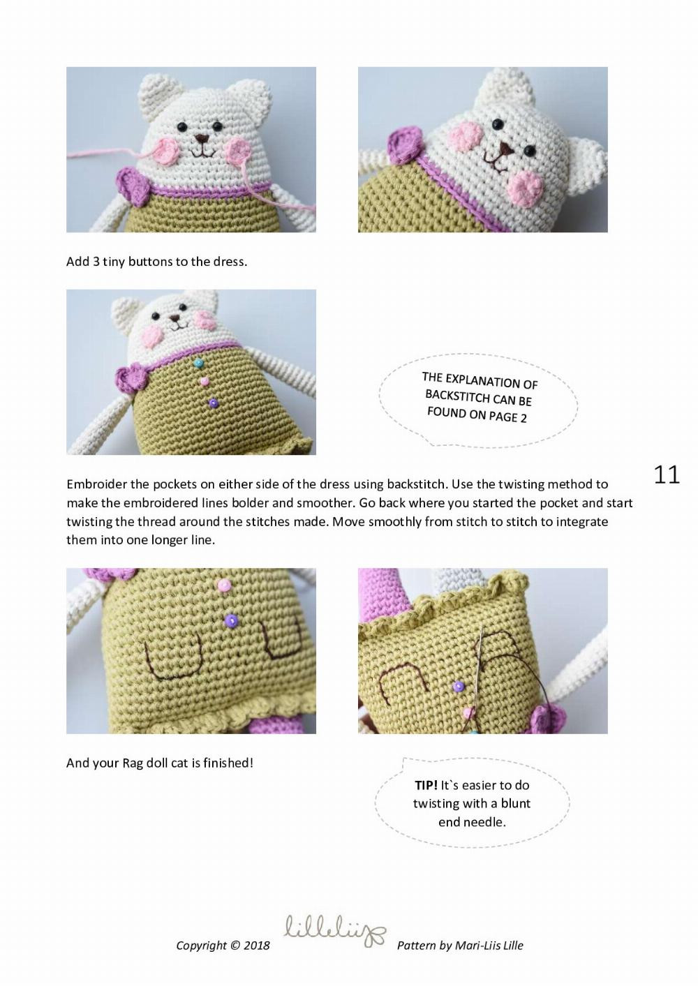 rag doll cat, Crochet pattern for a cat wearing a dress