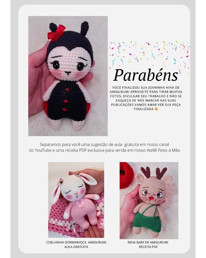 *RECEITA FREE* <br>🐞JOANINHA NINA <br> AMIGURUMIS _ 18cm<br>