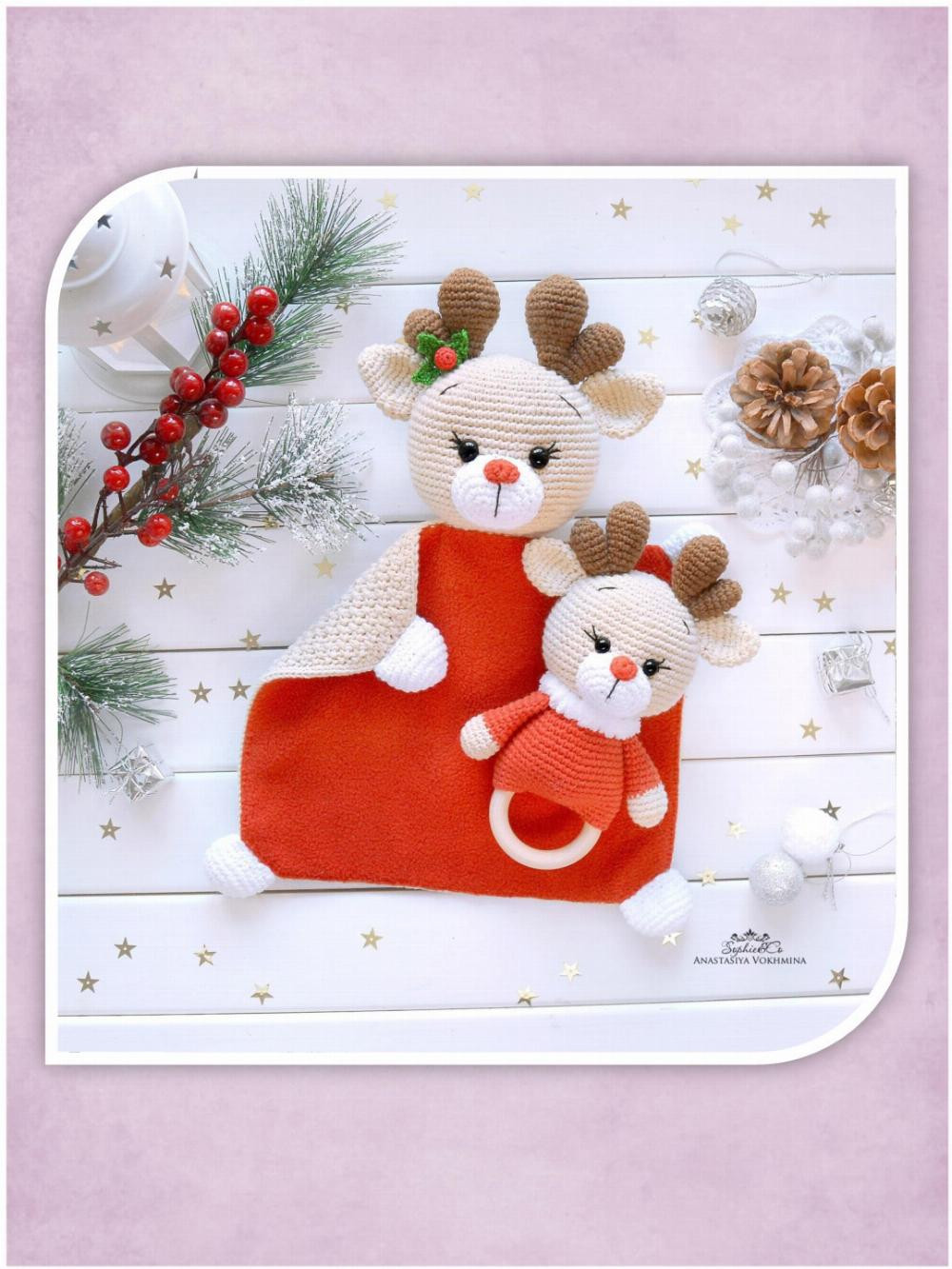 reindeer crochet pattern cotton comforter and a teething toy