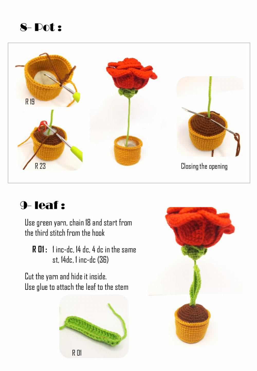 Rose pattern, Crochet pattern for potted roses