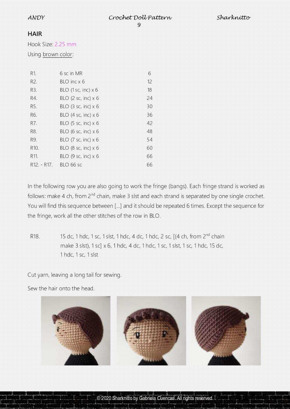 Sharknitto, andy, Crochet pattern for a boy doll wearing a wool hat