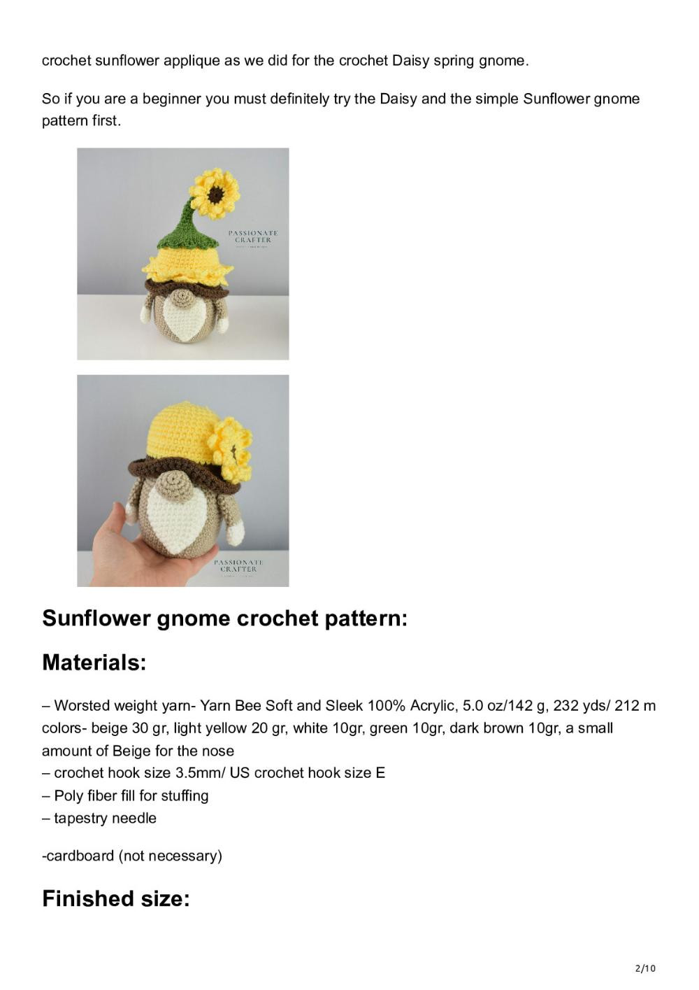 sunflower gnome crochet garden gnome pattern free