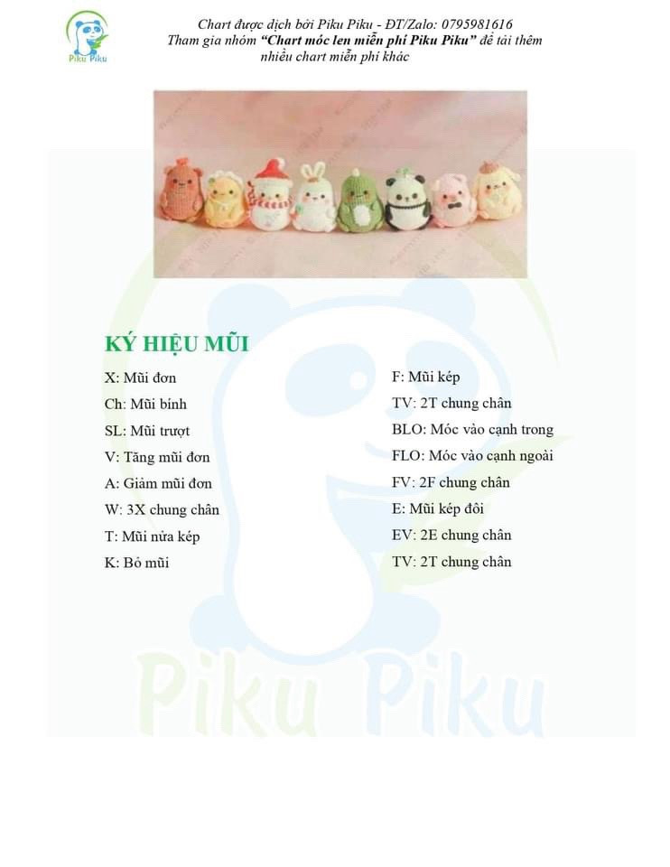 tổng hợp chart móc, chuột, gà, người tuyết, thỏ, khungr long, gấu trúc panda, heo, chó.