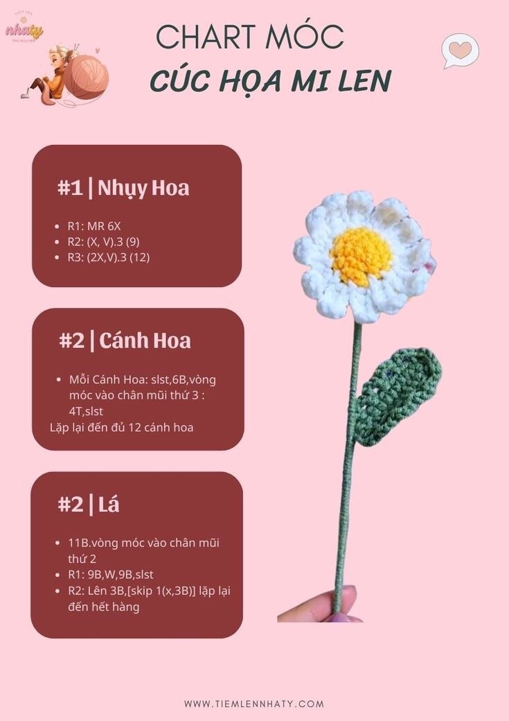 Tổng hợp chart móc hoa từ len: hoa đào, hoa cẩm chướng, hoa chuông, hoa lavender, hoa tiểu lily, hoa tulip, hoa anh túc, chart móc hoa ly, hoa hồng nở nhiều màu, hoa mẫu đơn, hoa tulip, hoa cúc họa mi, Hoa hướng dương,hoa sen len,