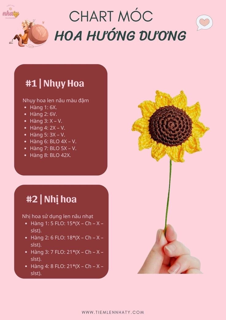 Tổng hợp chart móc hoa từ len: hoa đào, hoa cẩm chướng, hoa chuông, hoa lavender, hoa tiểu lily, hoa tulip, hoa anh túc, chart móc hoa ly, hoa hồng nở nhiều màu, hoa mẫu đơn, hoa tulip, hoa cúc họa mi, Hoa hướng dương,hoa sen len,