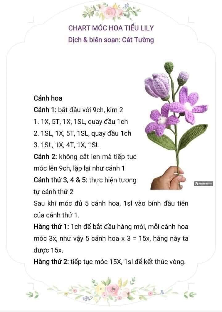 Tổng hợp chart móc hoa từ len: hoa đào, hoa cẩm chướng, hoa chuông, hoa lavender, hoa tiểu lily, hoa tulip, hoa anh túc, chart móc hoa ly, hoa hồng nở nhiều màu, hoa mẫu đơn, hoa tulip, hoa cúc họa mi, Hoa hướng dương,hoa sen len,