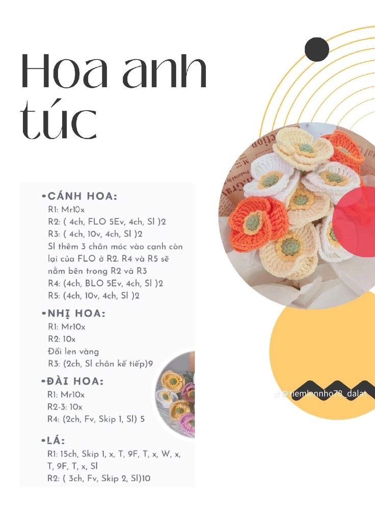 Tổng hợp chart móc hoa từ len: hoa đào, hoa cẩm chướng, hoa chuông, hoa lavender, hoa tiểu lily, hoa tulip, hoa anh túc, chart móc hoa ly, hoa hồng nở nhiều màu, hoa mẫu đơn, hoa tulip, hoa cúc họa mi, Hoa hướng dương,hoa sen len,