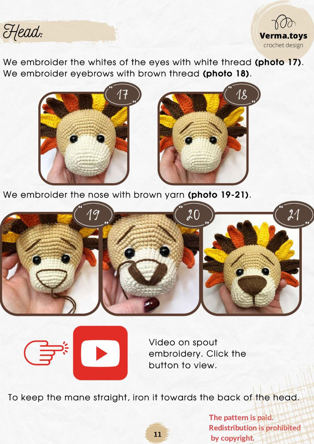 alain the lion, lion and camera crochet pattern