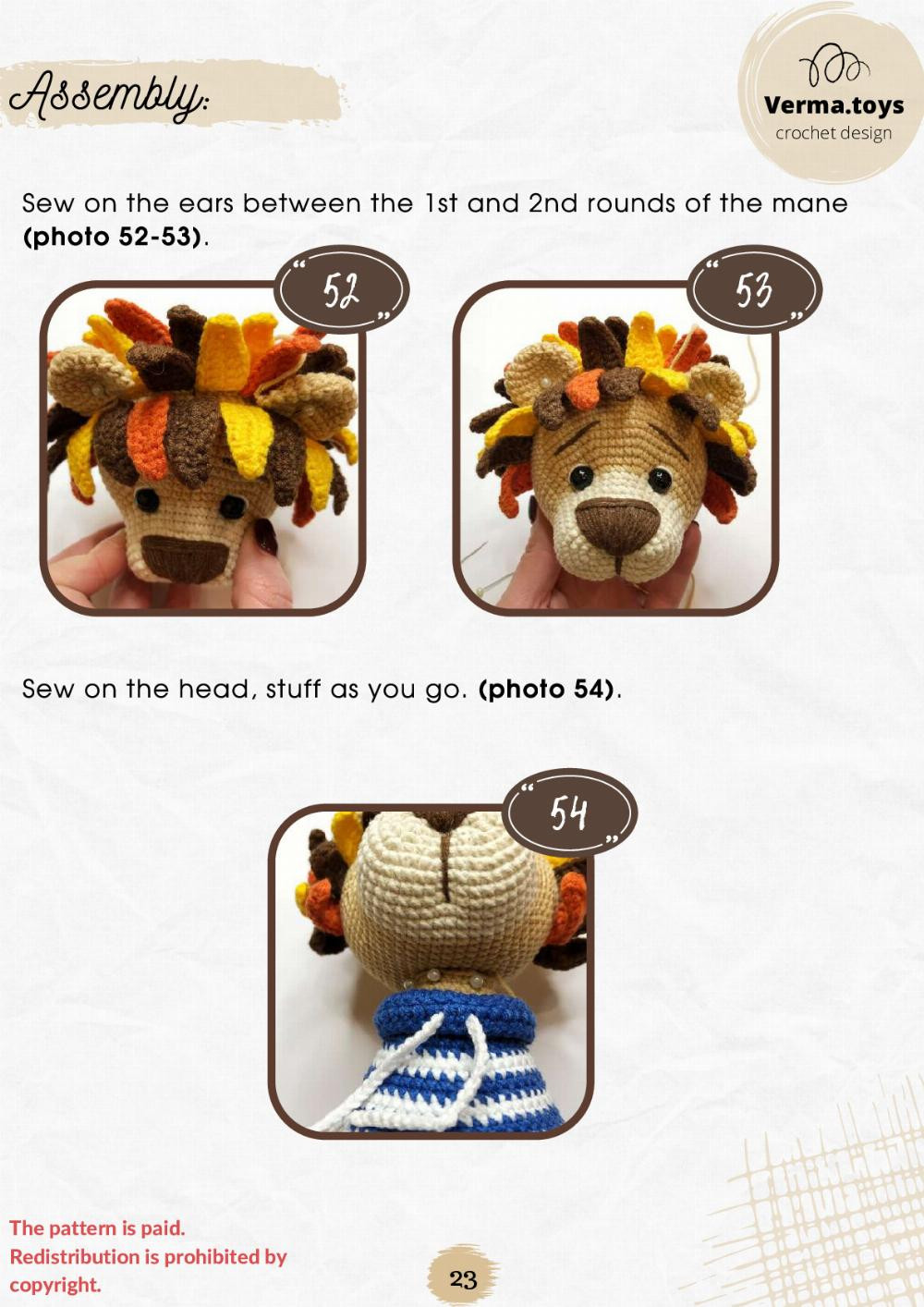 alain the lion, lion and camera crochet pattern