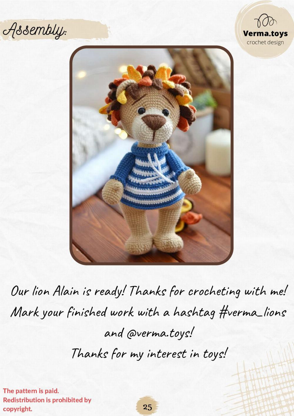 alain the lion, lion and camera crochet pattern