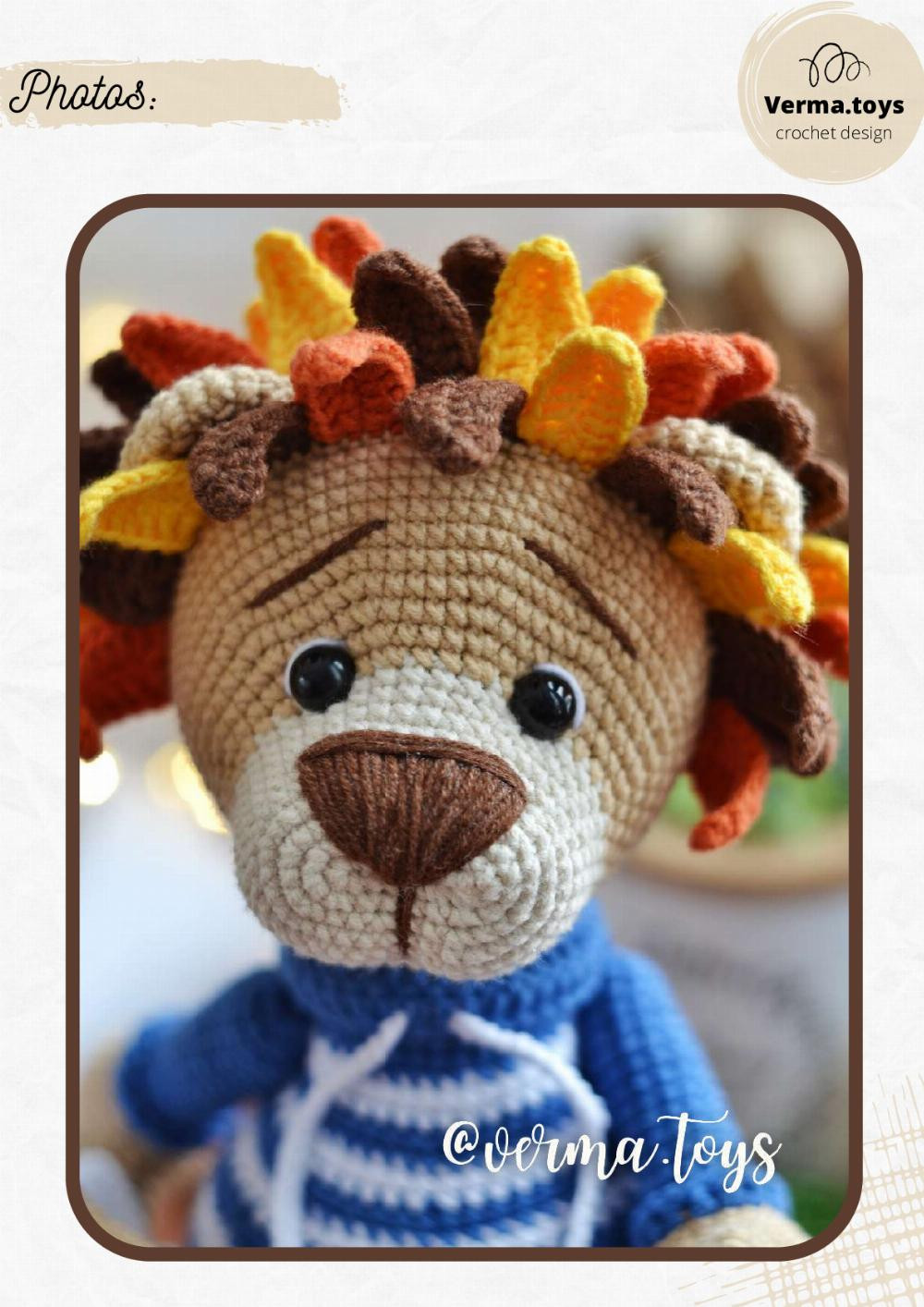 alain the lion, lion and camera crochet pattern