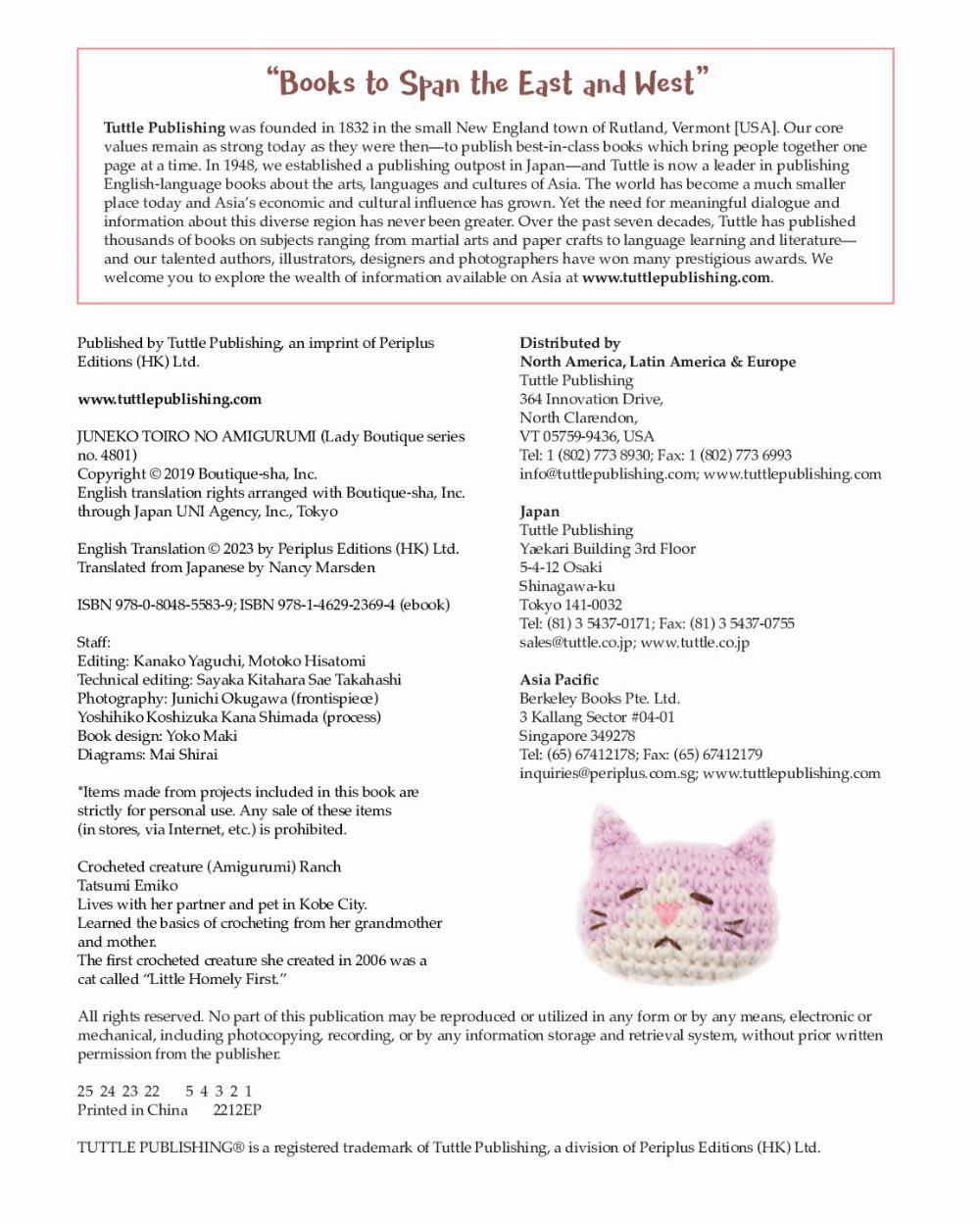 AMIGURUMI CATS Crochet Sweet Kitties the Japanese Way BOUTIQUE-SHA TUTTL E Publishing Tokyo Rutland