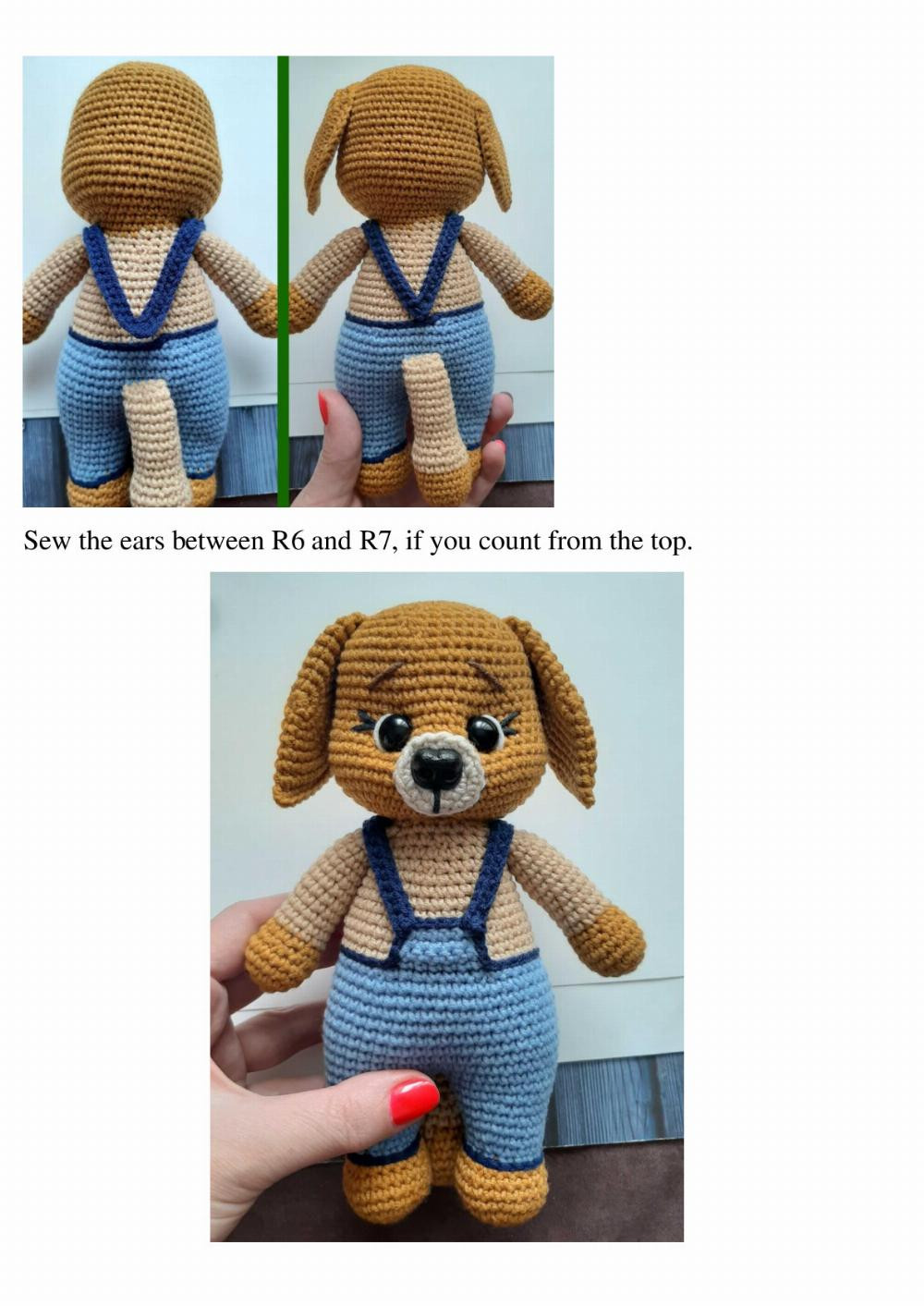 Amigurumi Dog in overalls. Crochet pattern