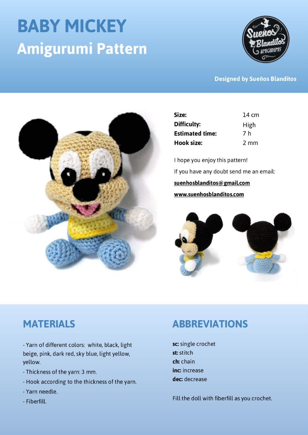 baby disney 6 amigurumi patterns, baby mickey, baby minnie, baby donald, baby daisy, baby pluto, baby goofy,