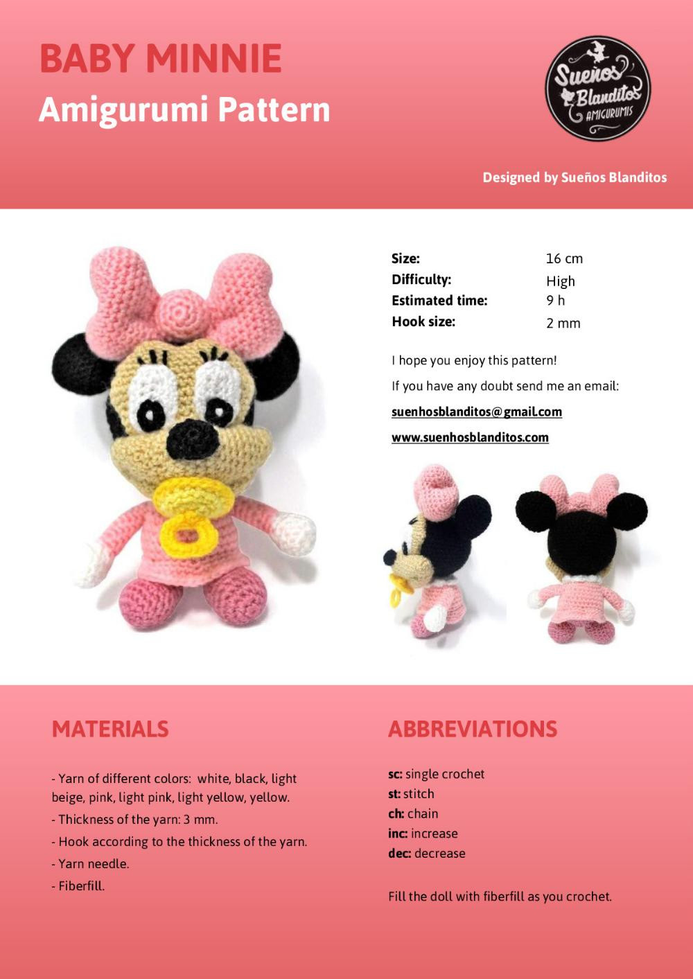 baby disney 6 amigurumi patterns, baby mickey, baby minnie, baby donald, baby daisy, baby pluto, baby goofy,