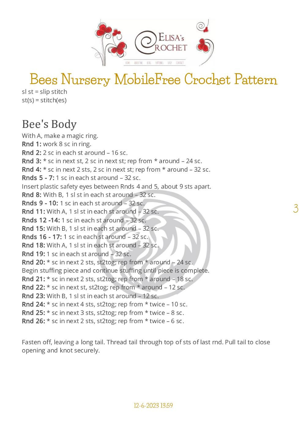 Bees Nursery MobileFree Crochet Pattern 2023