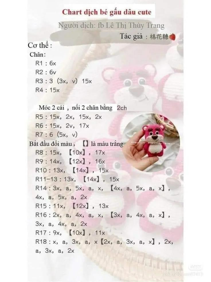 chart dịch bé gấu dâu cute, gấu lotso