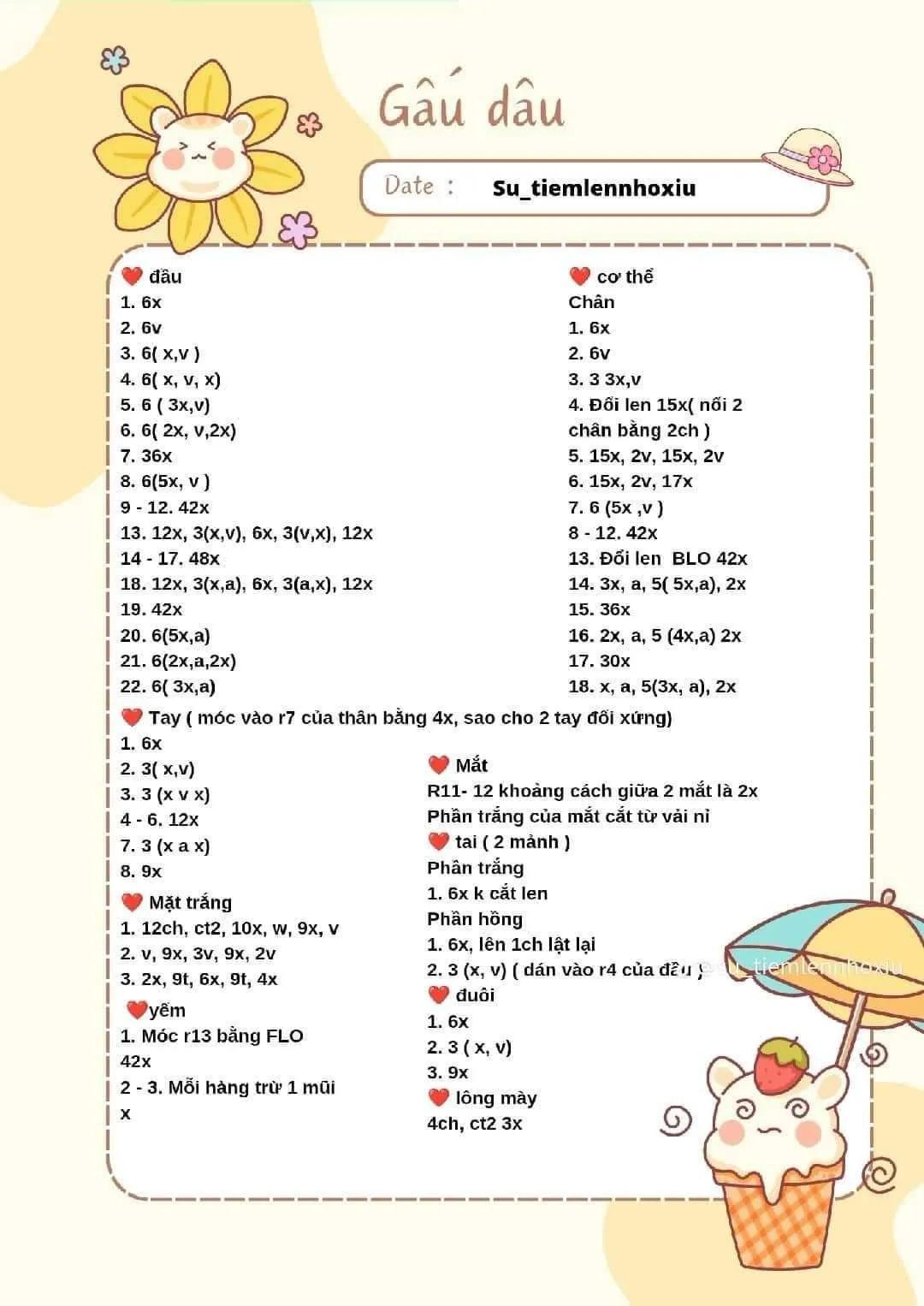 chart dịch bé gấu dâu cute, gấu lotso