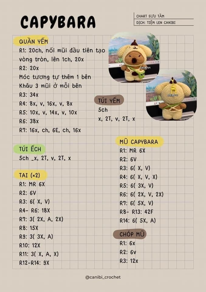 Chart móc capybara đội mũ, cinamoron