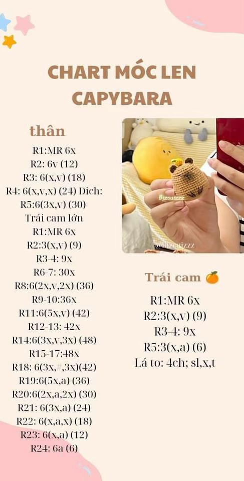 chart móc capybara đội quả cam