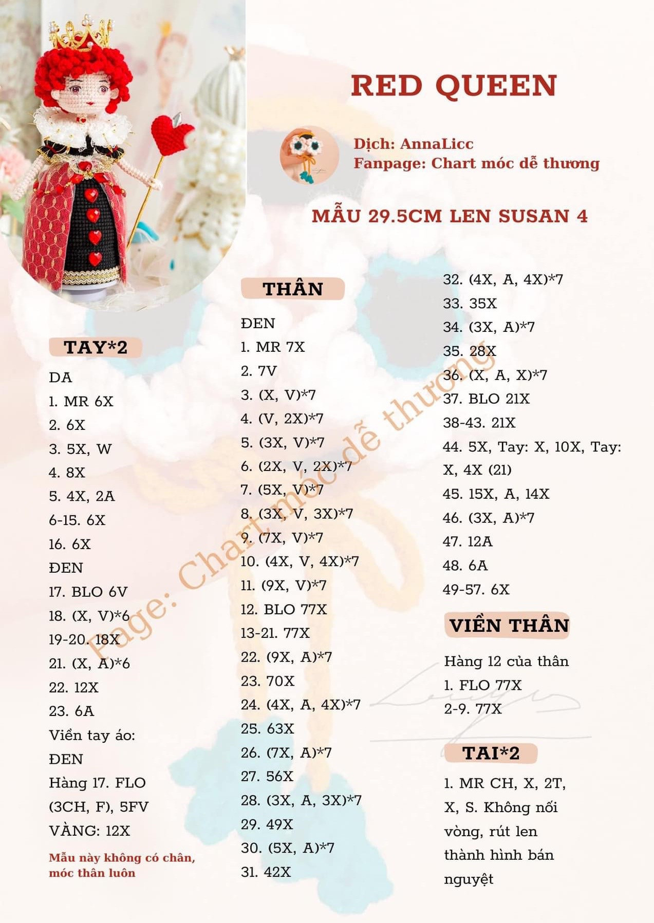 Chart móc doll nữ hoàng đỏ ,red queen