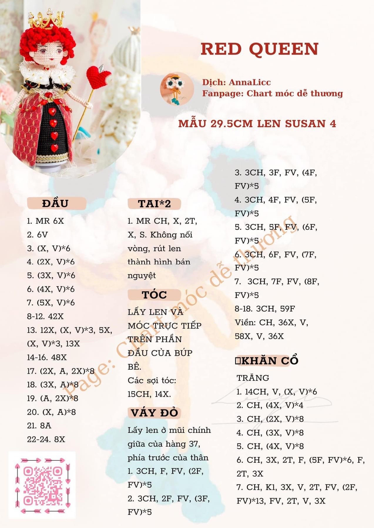 Chart móc doll nữ hoàng đỏ ,red queen