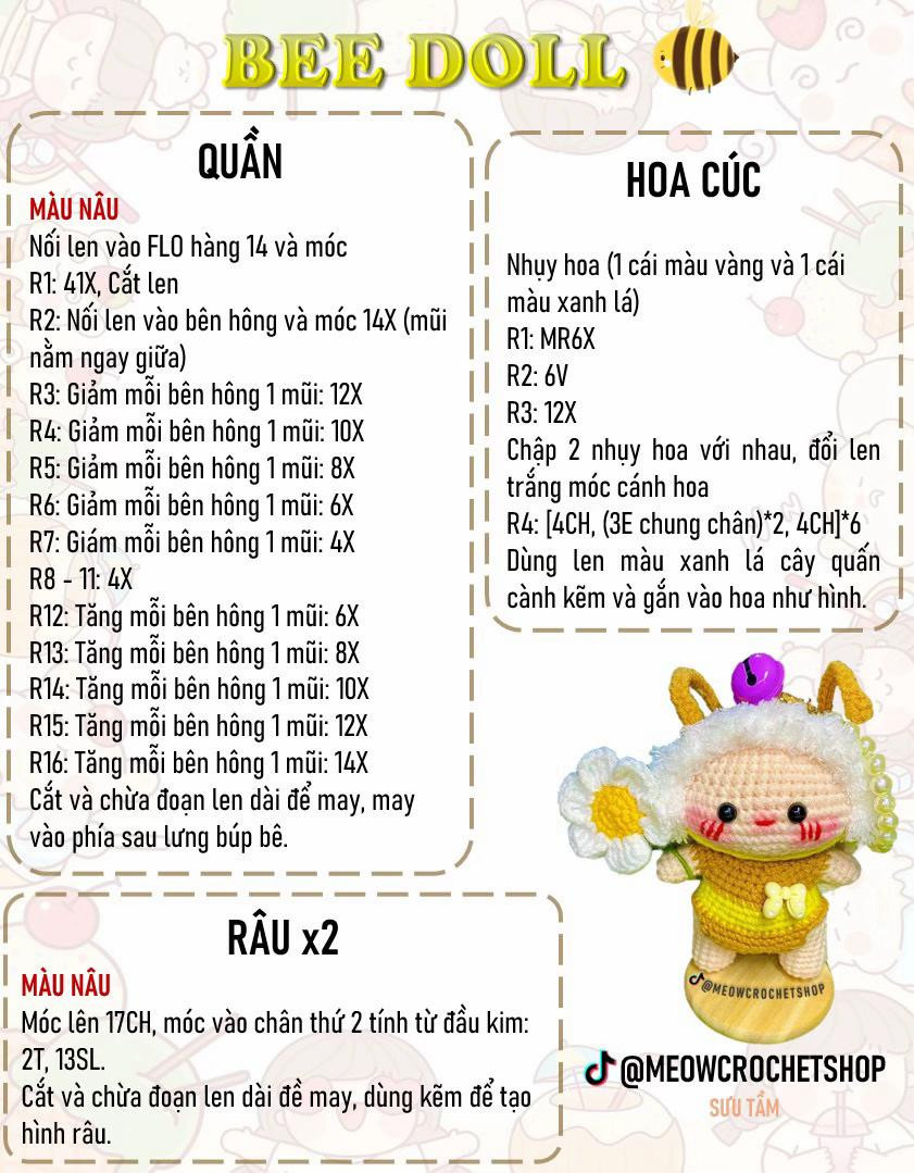 Chart móc len bee doll