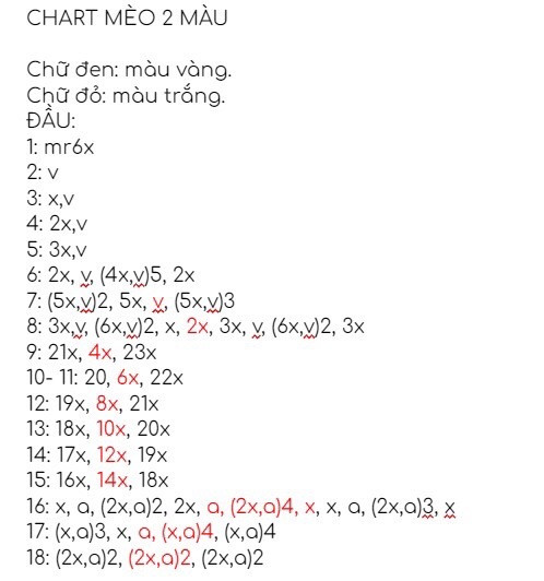 Chart móc len mèo hai màu