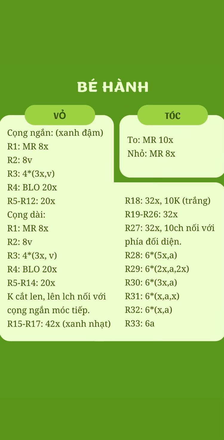 chart móc len móc khóa bé hành