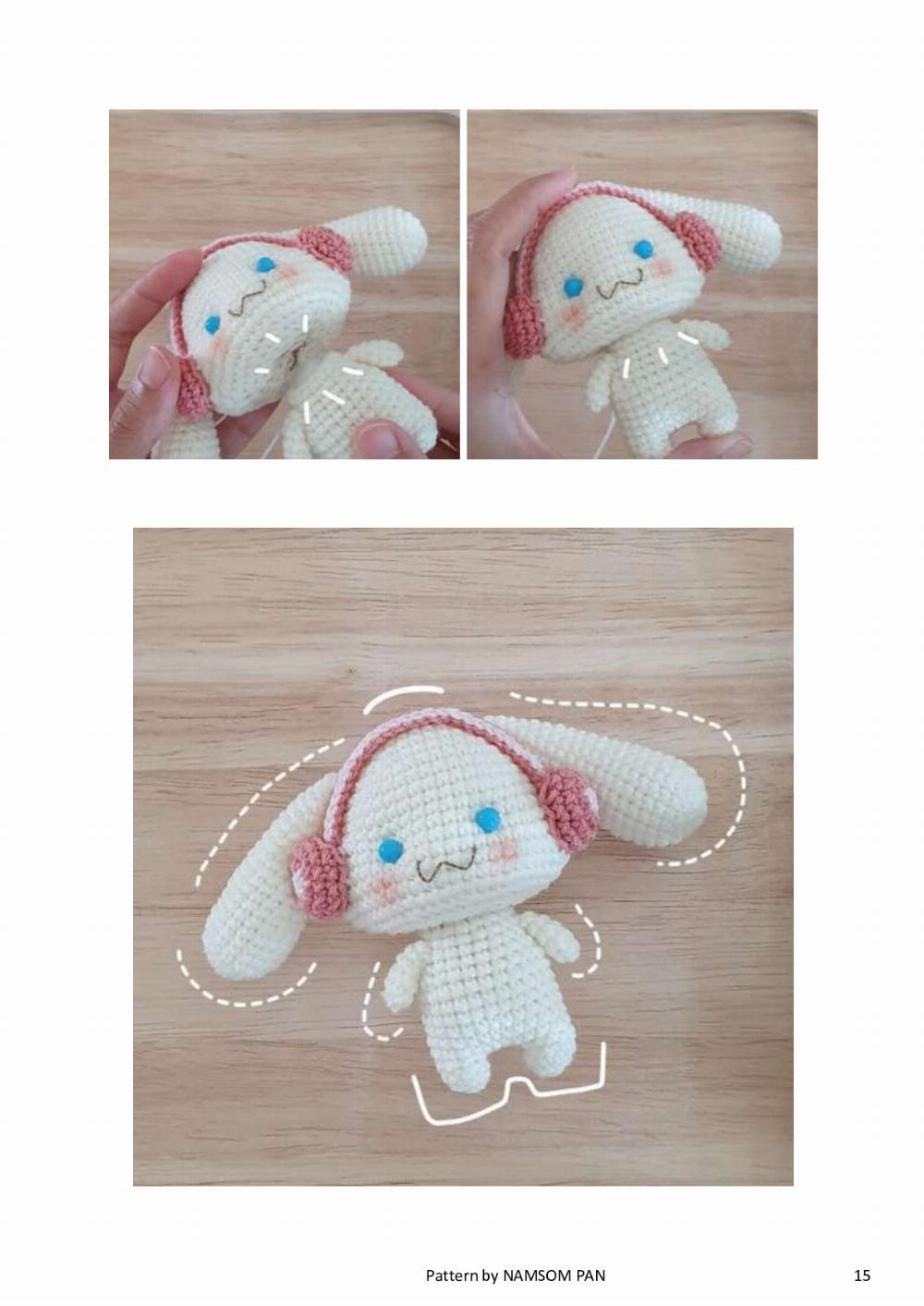 Cinnamonroll, Cinnamoroll crochet pattern wearing headphones