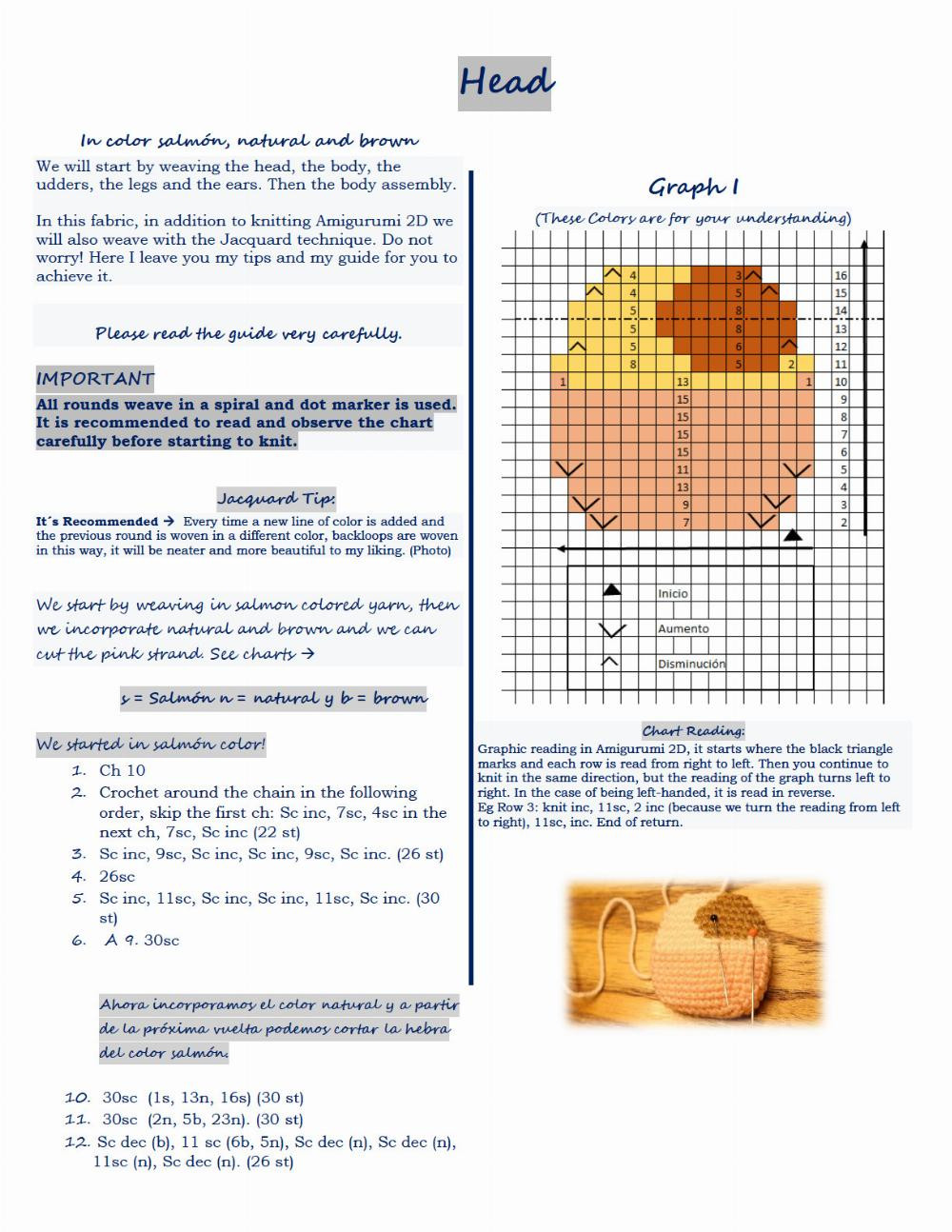 crochet guide for amigurumi 2d cow lolo