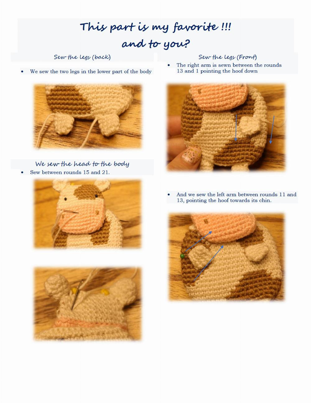 crochet guide for amigurumi 2d cow lolo