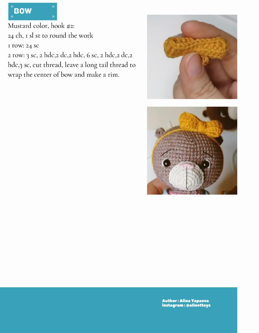 Crochet pattern brown bear wearing orange dress