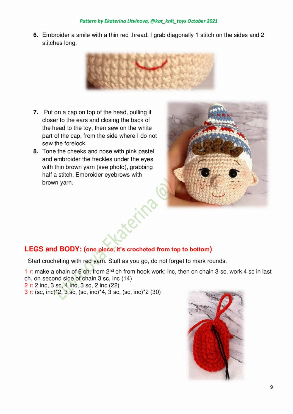 Crochet pattern for a boy doll wearing winter clothes wearing a wool hat and carrying a lamp