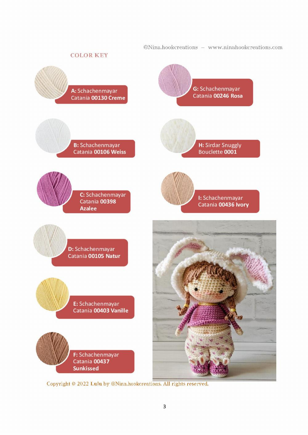 Crochet pattern for a doll wearing a bunny hat