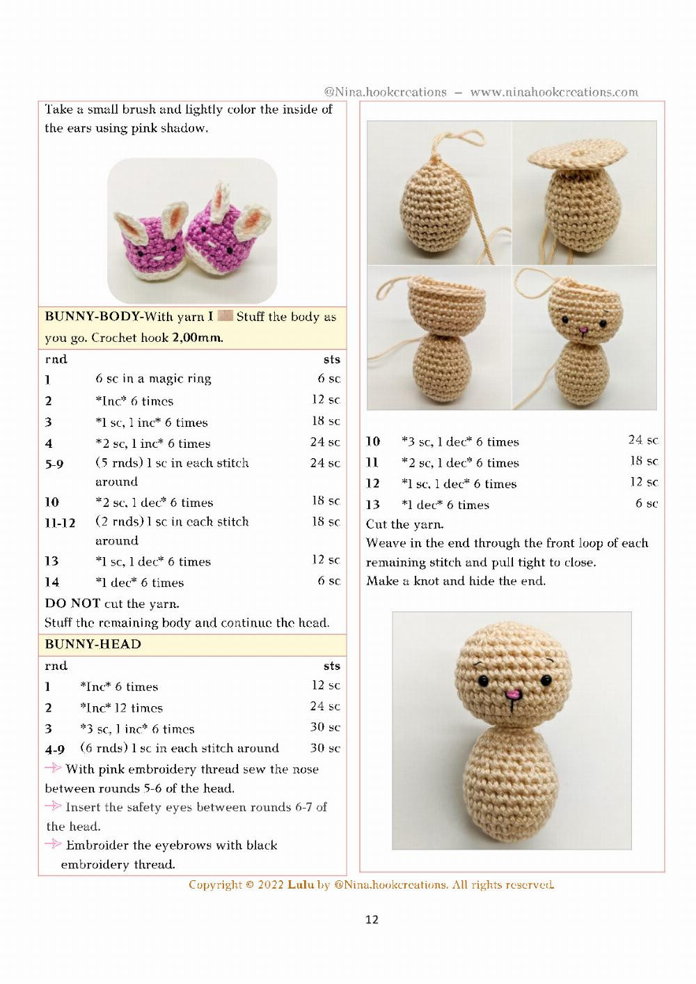 Crochet pattern for a doll wearing a bunny hat