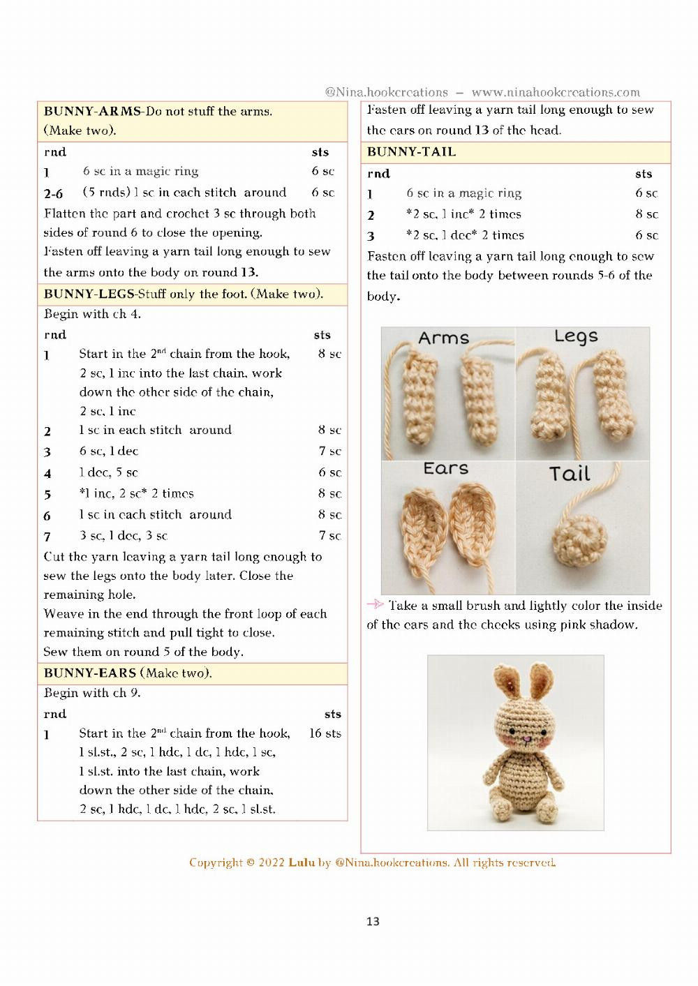 Crochet pattern for a doll wearing a bunny hat