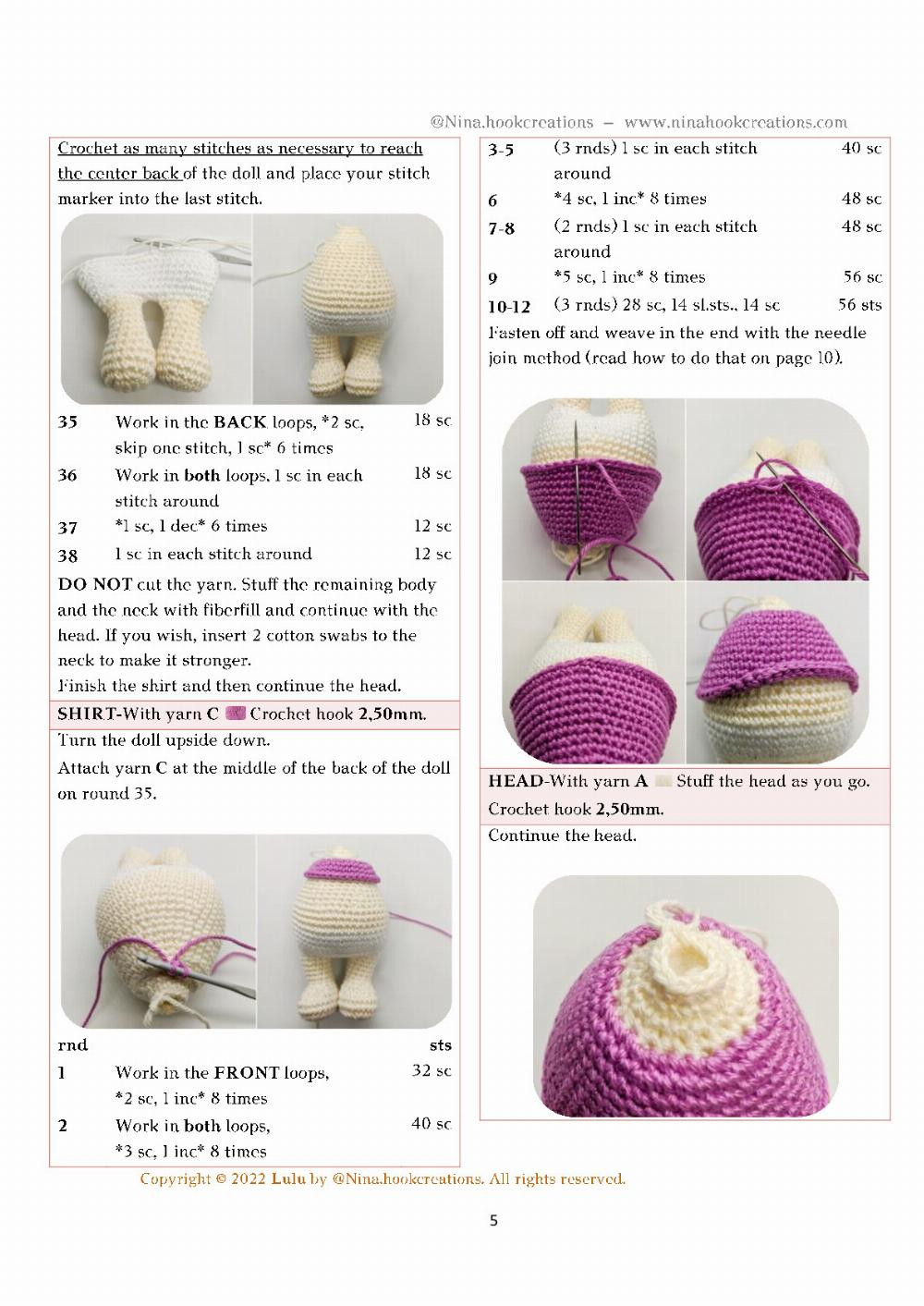 Crochet pattern for a doll wearing a bunny hat