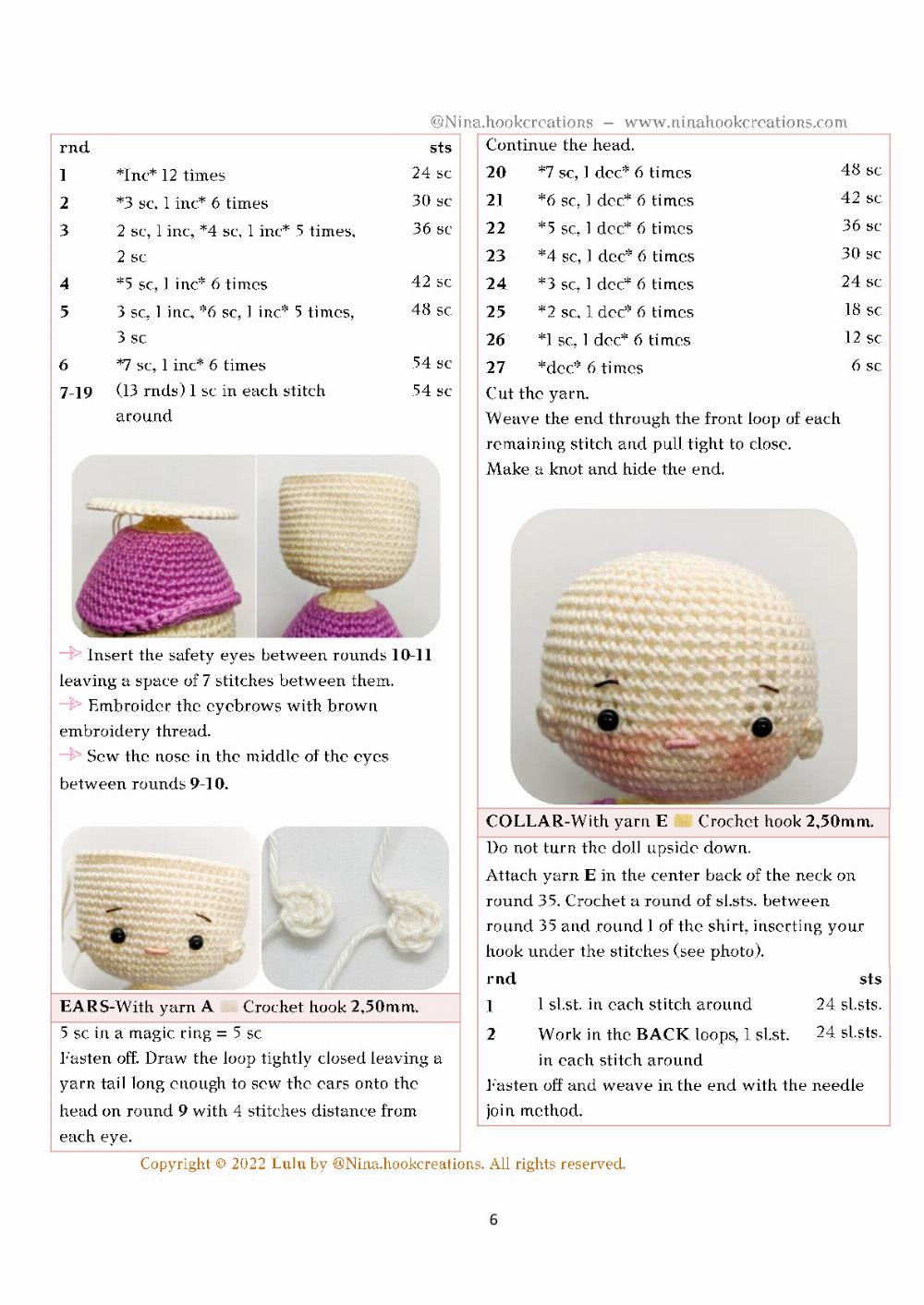 Crochet pattern for a doll wearing a bunny hat