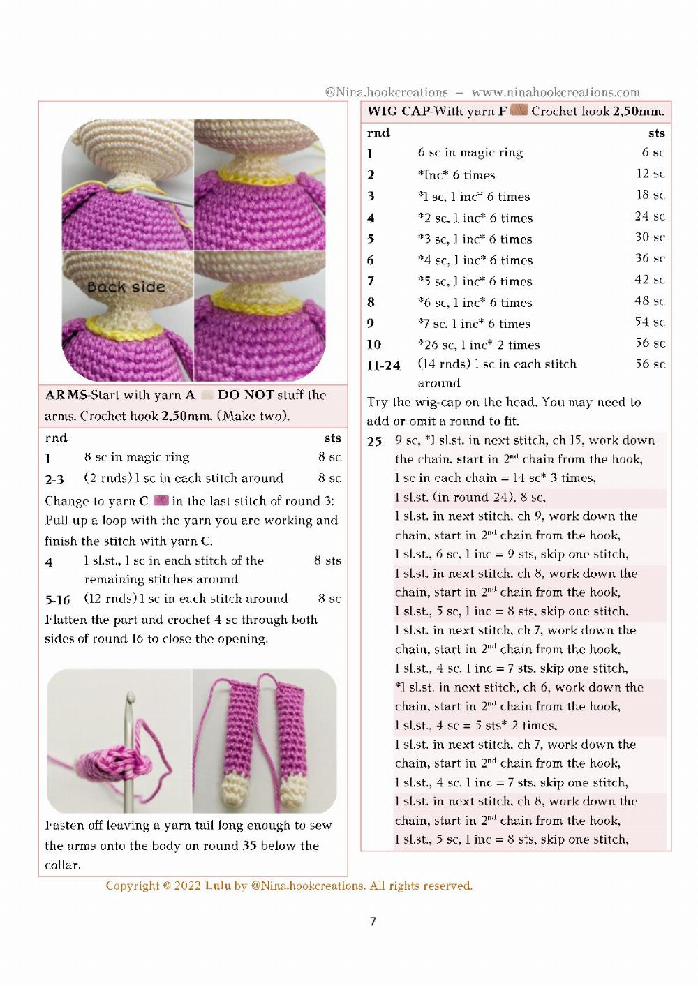 Crochet pattern for a doll wearing a bunny hat