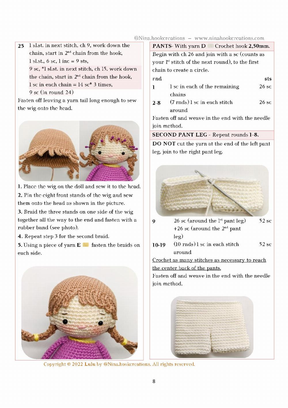 Crochet pattern for a doll wearing a bunny hat