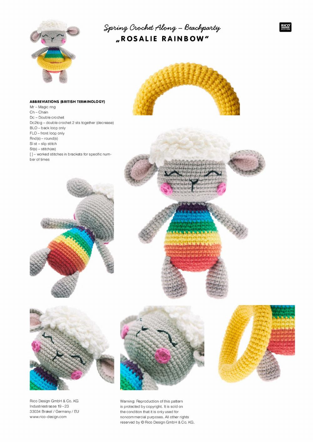 Crochet pattern for a sheep wearing a swimming float