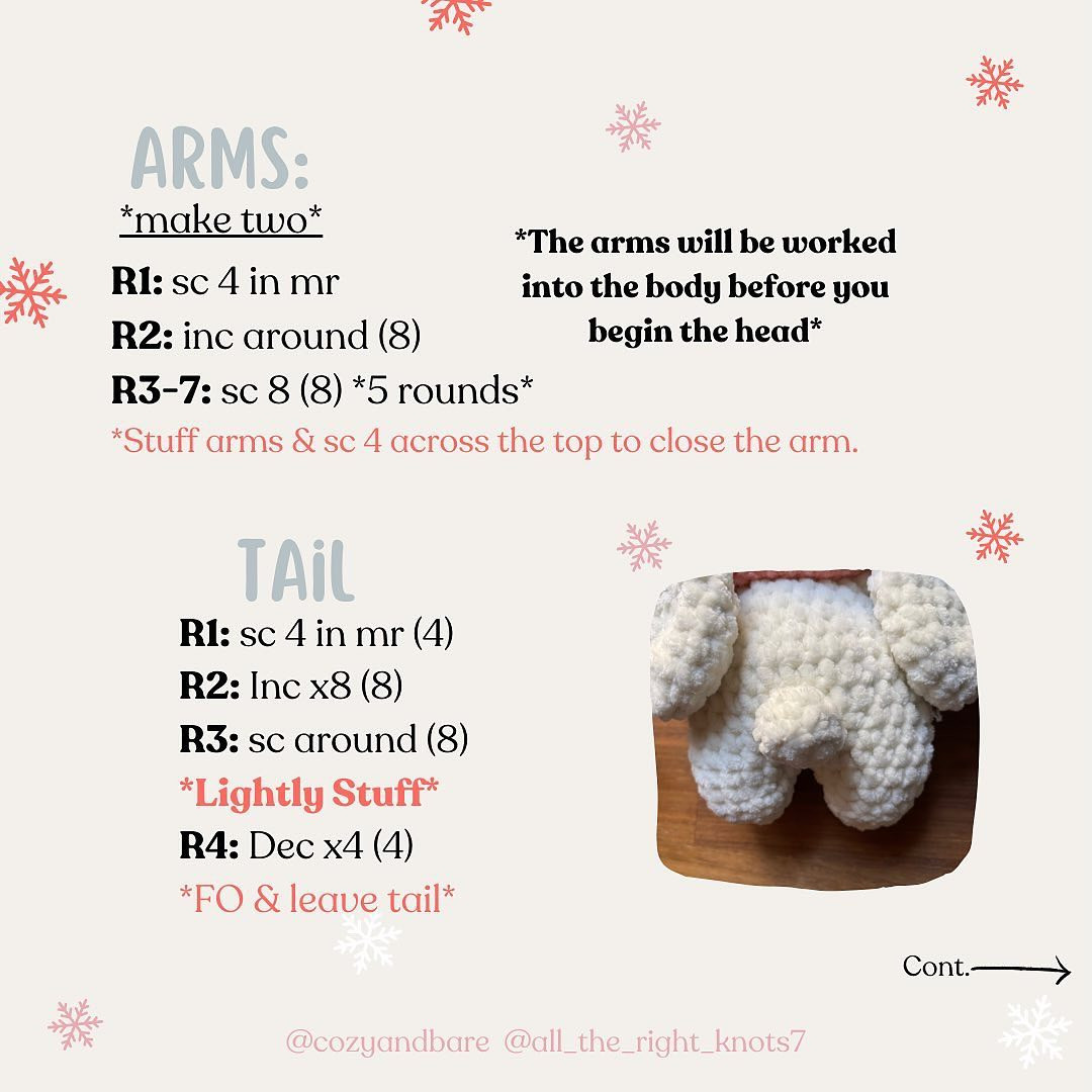 Crochet pattern for a white rabbit wearing a hat and pink scarf.