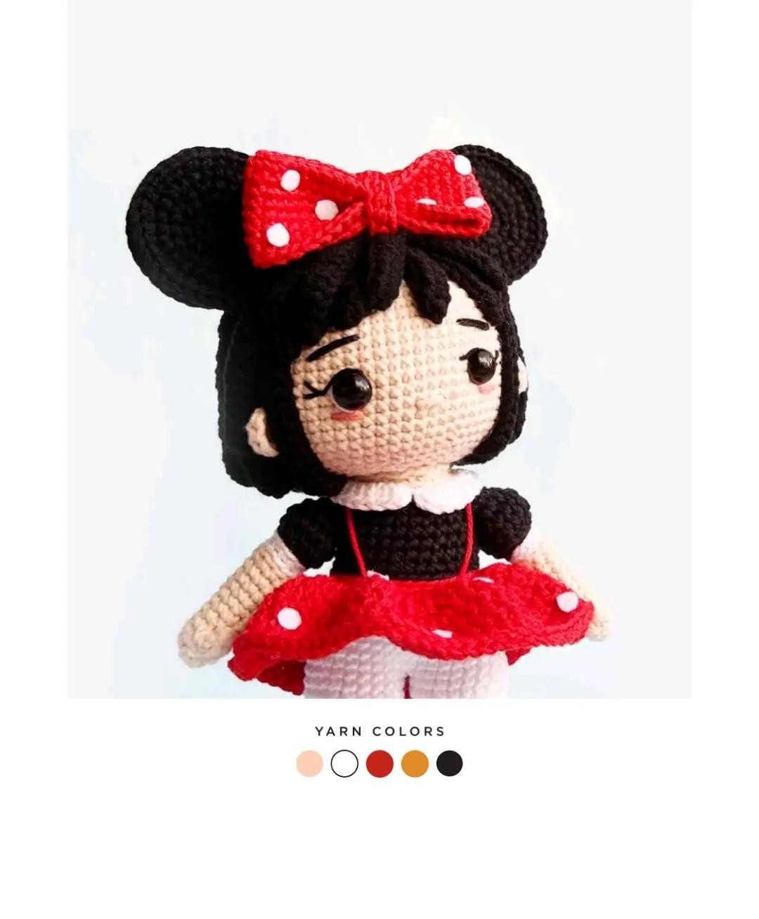 crochet pattern for doll wearing mickey mouse outfit