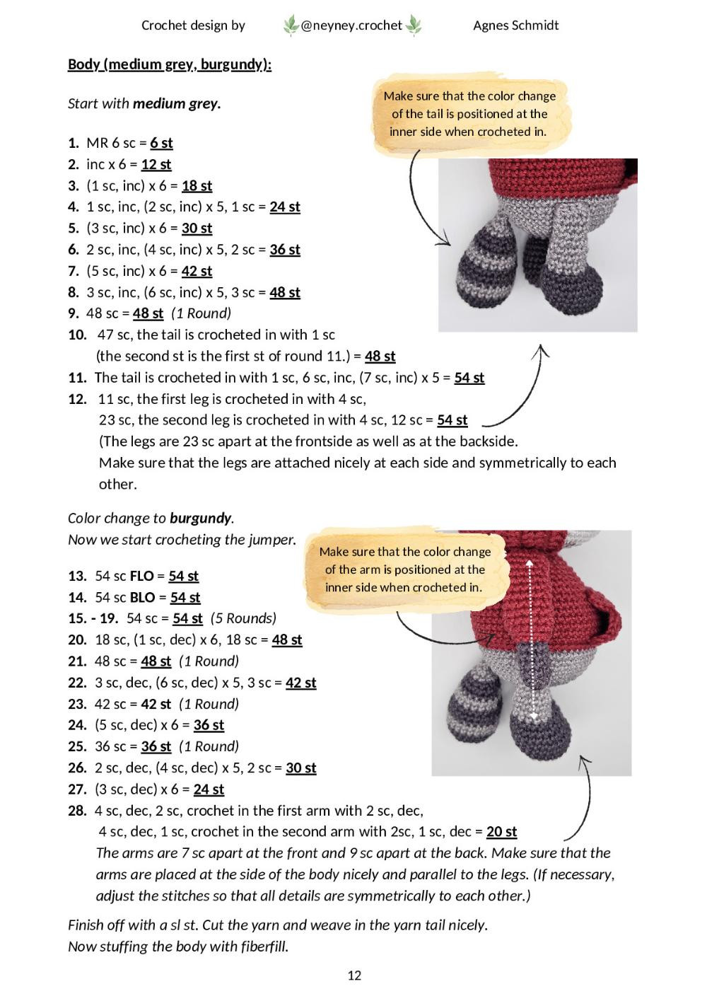 Crochet pattern of a raccoon wearing a jacket