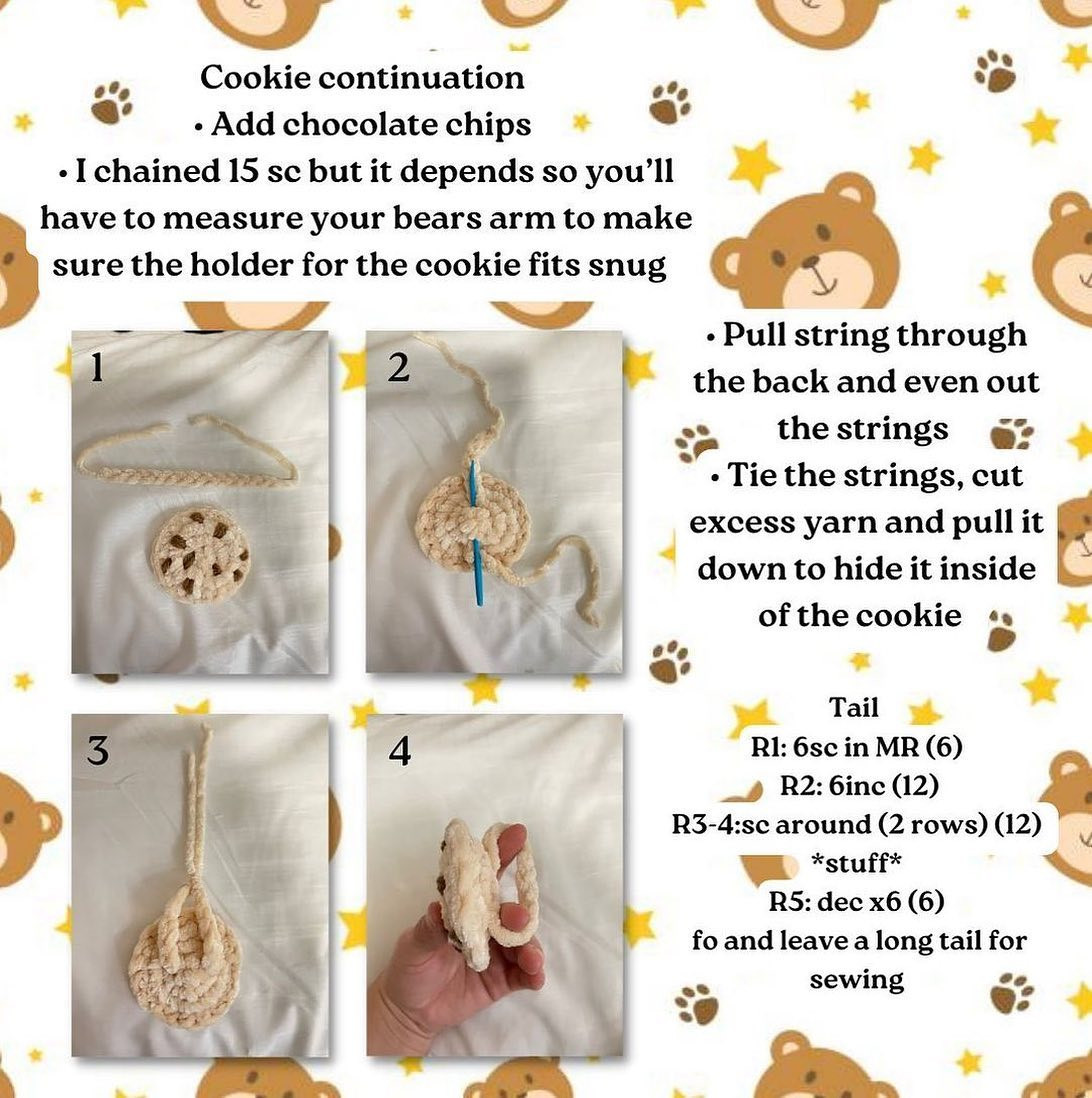 Crochet pattern of bear holding a cookie