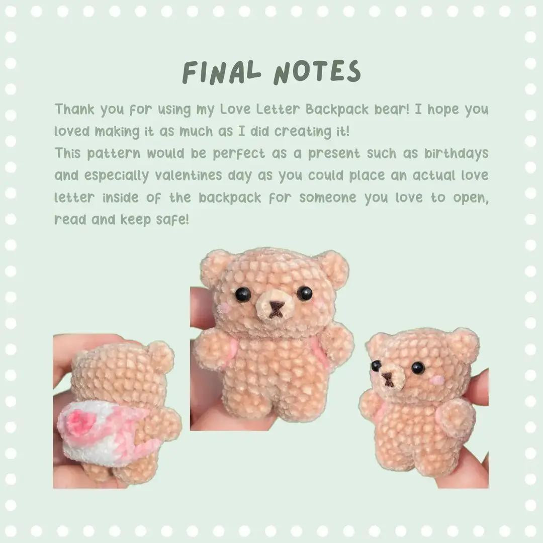 Crochet pattern of brown bear wearing a briefcase